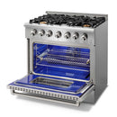 Thor Kitchen 4-Piece Pro Appliance Package - 36-Inch Gas Range, Refrigerator with Water Dispenser, Pro-Style Wall Mount Hood & Dishwasher in Stainless Steel