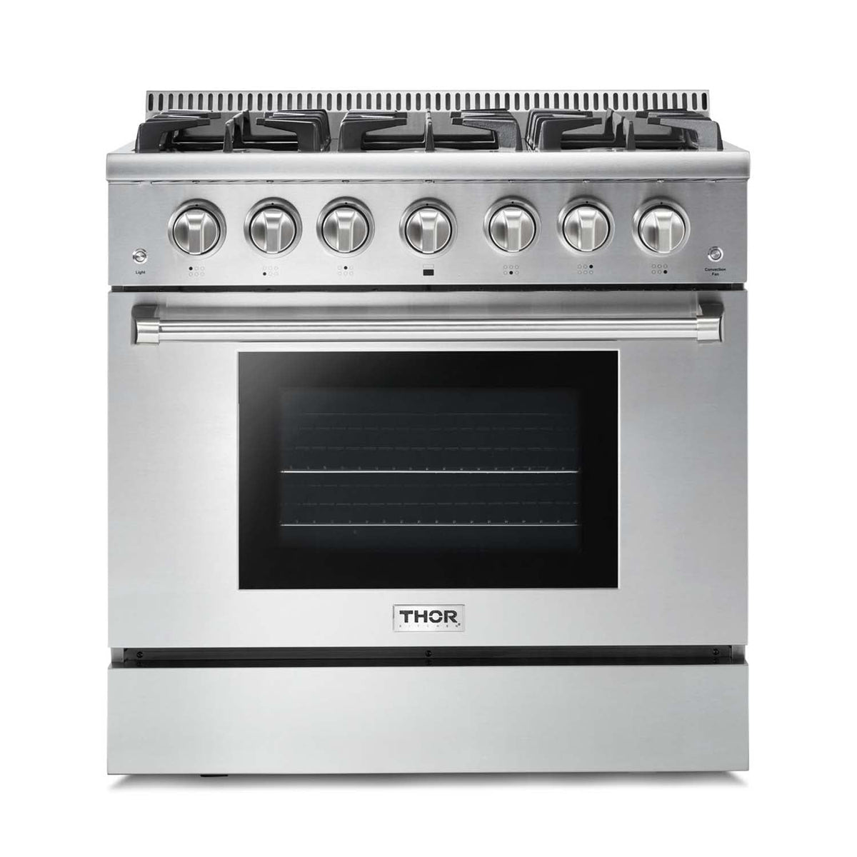 Thor Kitchen 4-Piece Pro Appliance Package - 36-Inch Gas Range, Refrigerator with Water Dispenser, Pro-Style Wall Mount Hood & Dishwasher in Stainless Steel