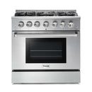 Thor Kitchen 4-Piece Pro Appliance Package - 36-Inch Gas Range, Refrigerator with Water Dispenser, Pro-Style Wall Mount Hood & Dishwasher in Stainless Steel