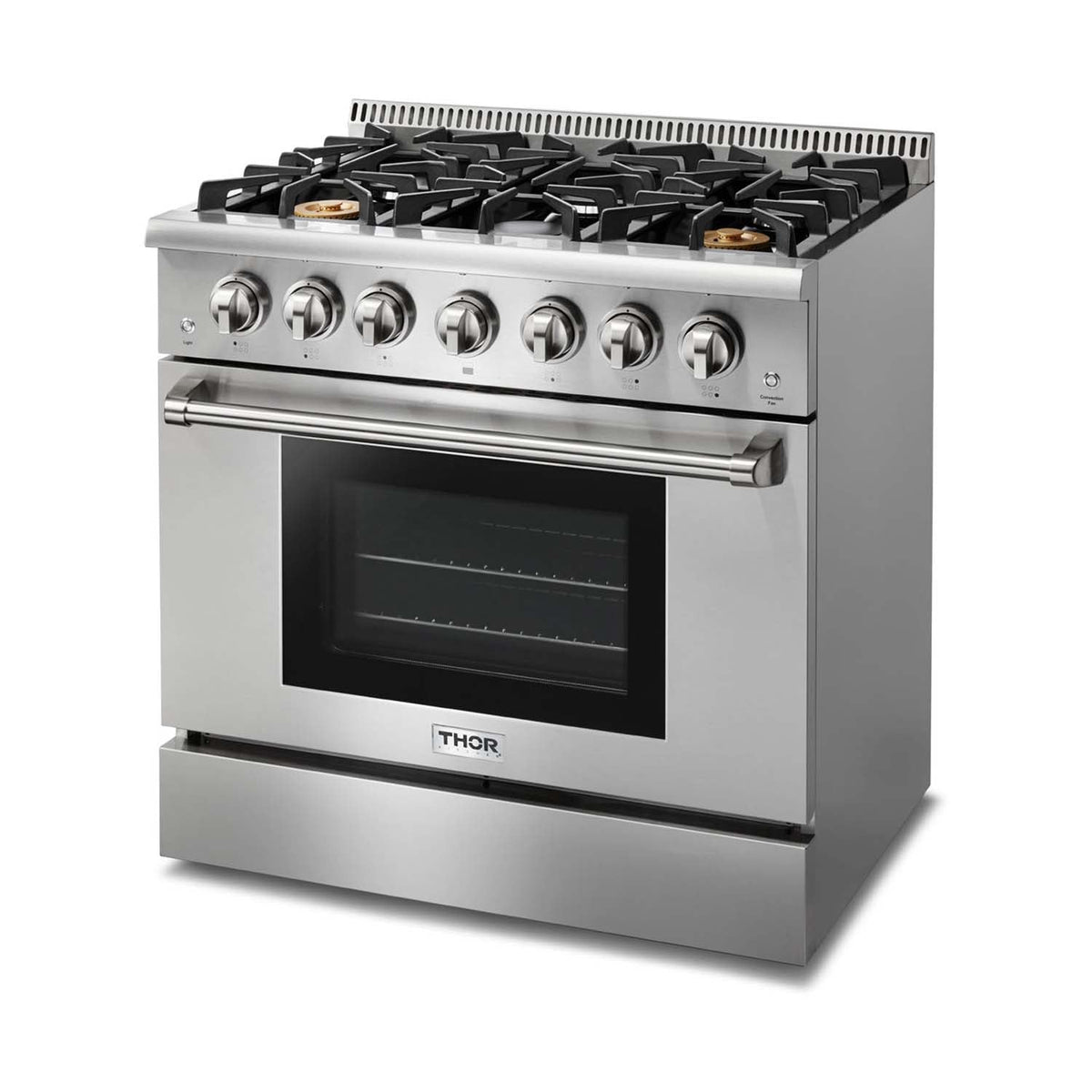 Thor Kitchen 4-Piece Pro Appliance Package - 36-Inch Gas Range, Refrigerator with Water Dispenser, Pro-Style Wall Mount Hood & Dishwasher in Stainless Steel
