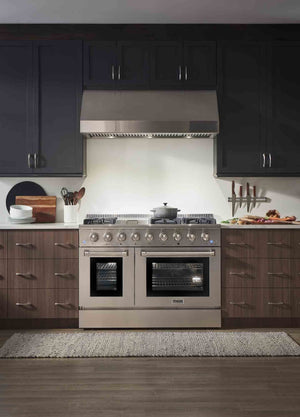 Thor Kitchen 4-Piece Pro Appliance Package - 48-Inch Gas Range, French Door Refrigerator, Dishwasher, and Microwave Drawer in Stainless Steel