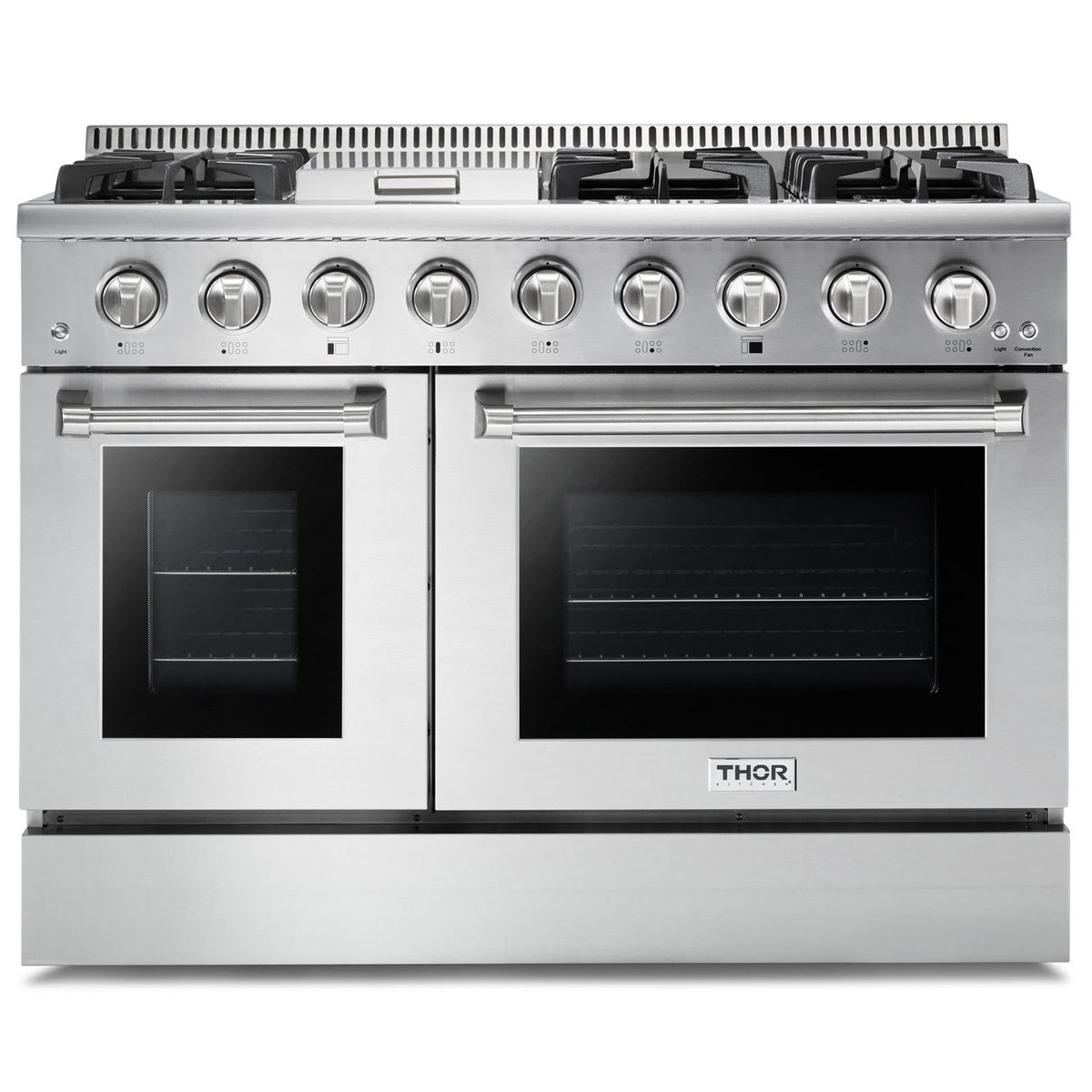 Thor Kitchen 4-Piece Pro Appliance Package - 48-Inch Gas Range, French Door Refrigerator, Dishwasher, and Microwave Drawer in Stainless Steel