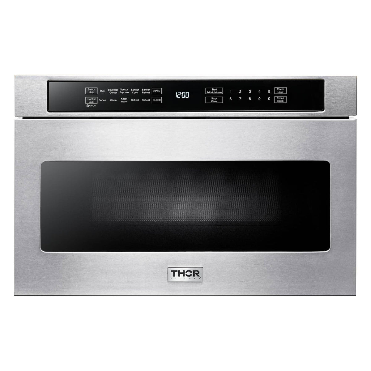 Thor Kitchen 5-Piece Appliance Package - 30-Inch Electric Range with Tilt Panel, French Door Refrigerator, Wall Mount Hood, Dishwasher, and Microwave Drawer in Stainless Steel