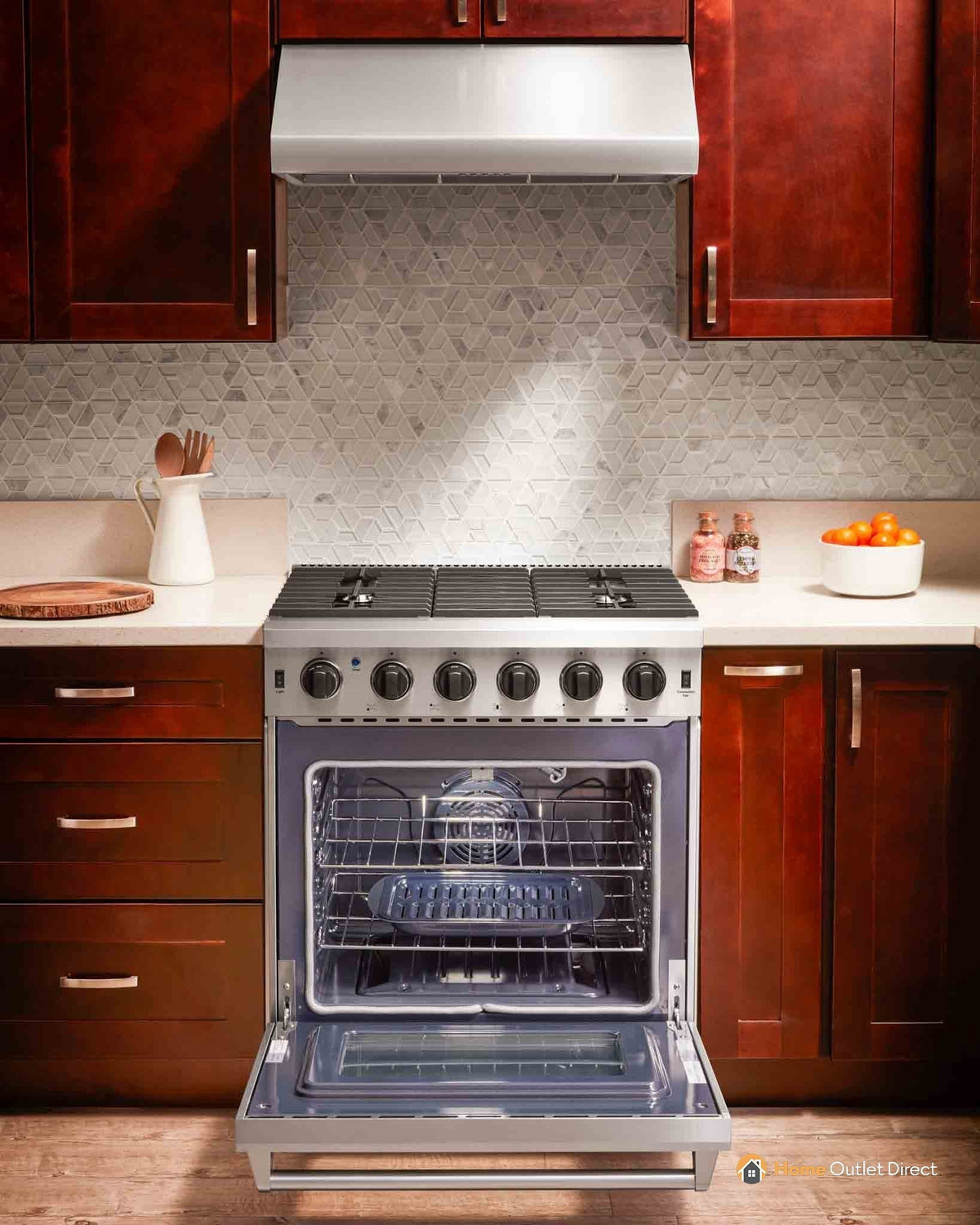 Thor Kitchen 5-Piece Appliance Package - 30-Inch Gas Range, French Door Refrigerator, Wall Mount Hood, Dishwasher, and Microwave Drawer in Stainless Steel