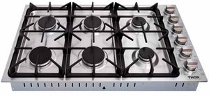 Thor Kitchen 5-Piece Pro Appliance Package - 36-Inch Gas Cooktop, Electric Wall Oven, Pro-Style Wall Mount Hood, Dishwasher & Refrigerator with Water Dispenser in Stainless Steel