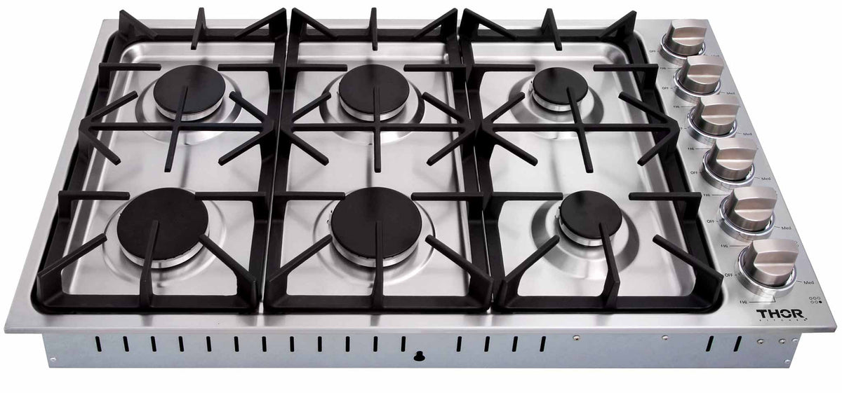 Thor Kitchen 5-Piece Pro Appliance Package - 36-Inch Gas Cooktop, Electric Wall Oven, Pro-Style Wall Mount Hood, Dishwasher, & Refrigerator in Stainless Steel