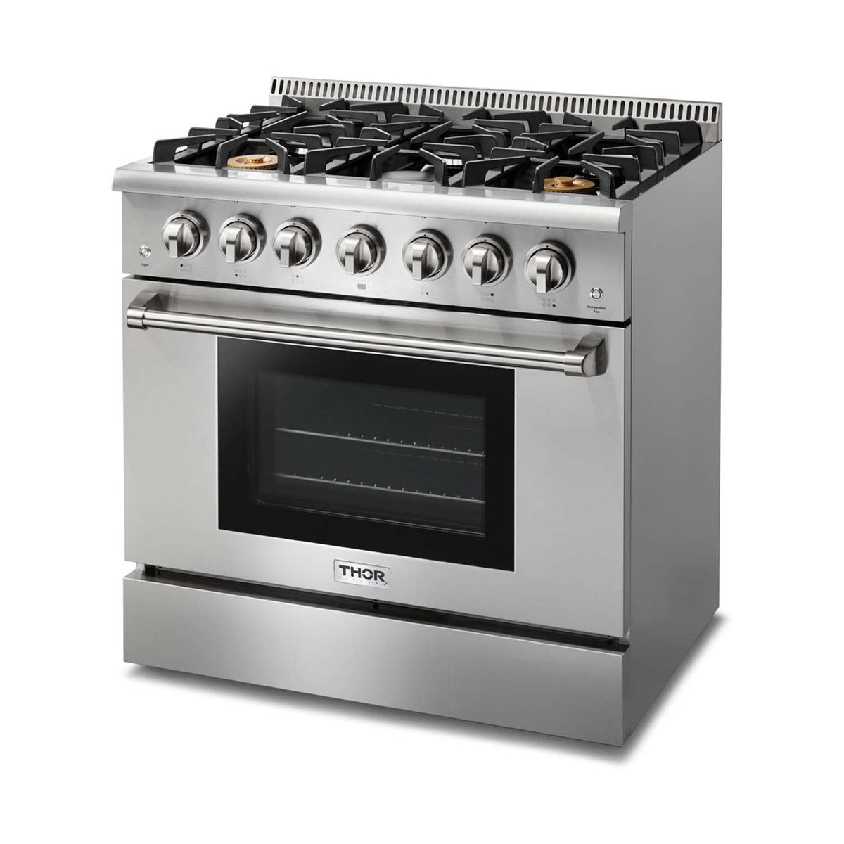 Thor Kitchen 5-Piece Pro Appliance Package - 36-Inch Gas Range, French Door Refrigerator, Wall Mount Hood, Dishwasher, and Microwave Drawer in Stainless Steel