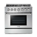 Thor Kitchen 5-Piece Pro Appliance Package - 36-Inch Gas Range, French Door Refrigerator, Wall Mount Hood, Dishwasher, and Microwave Drawer in Stainless Steel