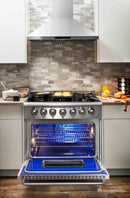 Thor Kitchen 5-Piece Pro Appliance Package - 36-Inch Gas Range, French Door Refrigerator, Wall Mount Hood, Dishwasher, and Wine Cooler in Stainless Steel