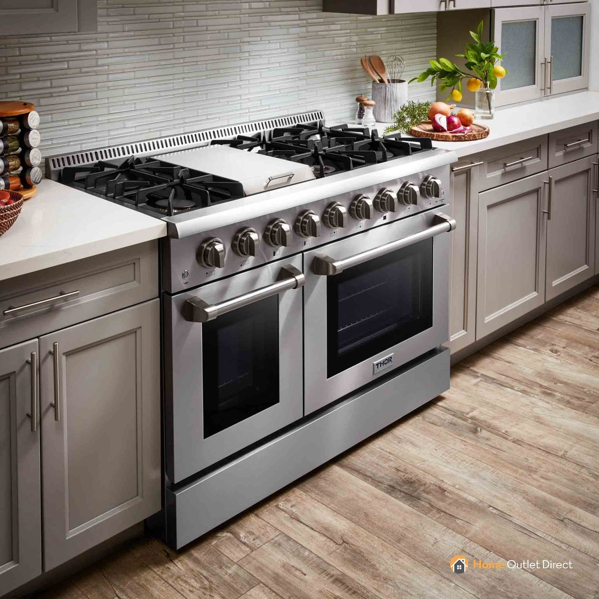Thor Kitchen 5-Piece Pro Appliance Package - 48-Inch Dual Fuel Range, French Door Refrigerator, Dishwasher, Under Cabinet 11-Inch Tall Hood, and Microwave Drawer in Stainless Steel