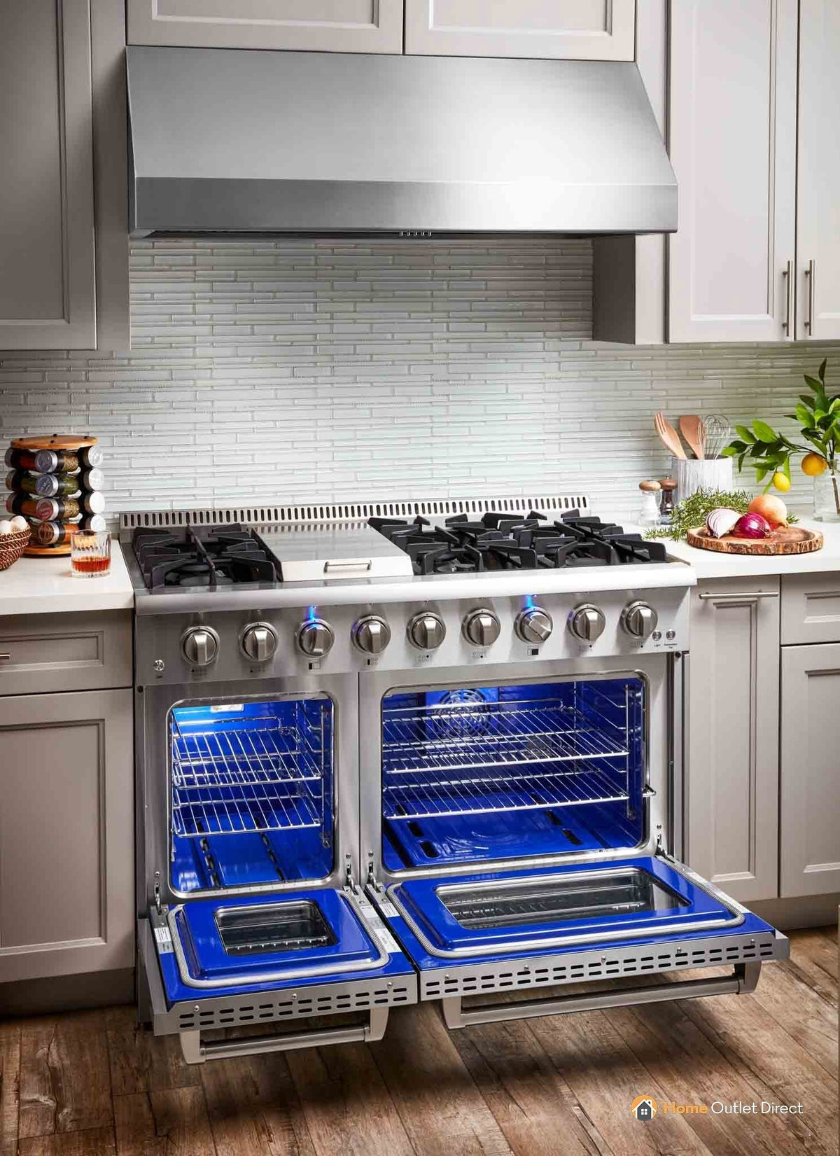 Thor Kitchen 5-Piece Pro Appliance Package - 48-Inch Gas Range, French Door Refrigerator, Dishwasher, Under Cabinet 11-Inch Tall Hood & Wine Cooler in Stainless Steel