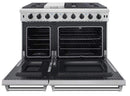 Thor Kitchen 6-Piece Appliance Package - 48-Inch Gas Range, French Door Refrigerator, Pro Wall Mount Hood, Dishwasher, Microwave Drawer, and Wine Cooler in Stainless Steel