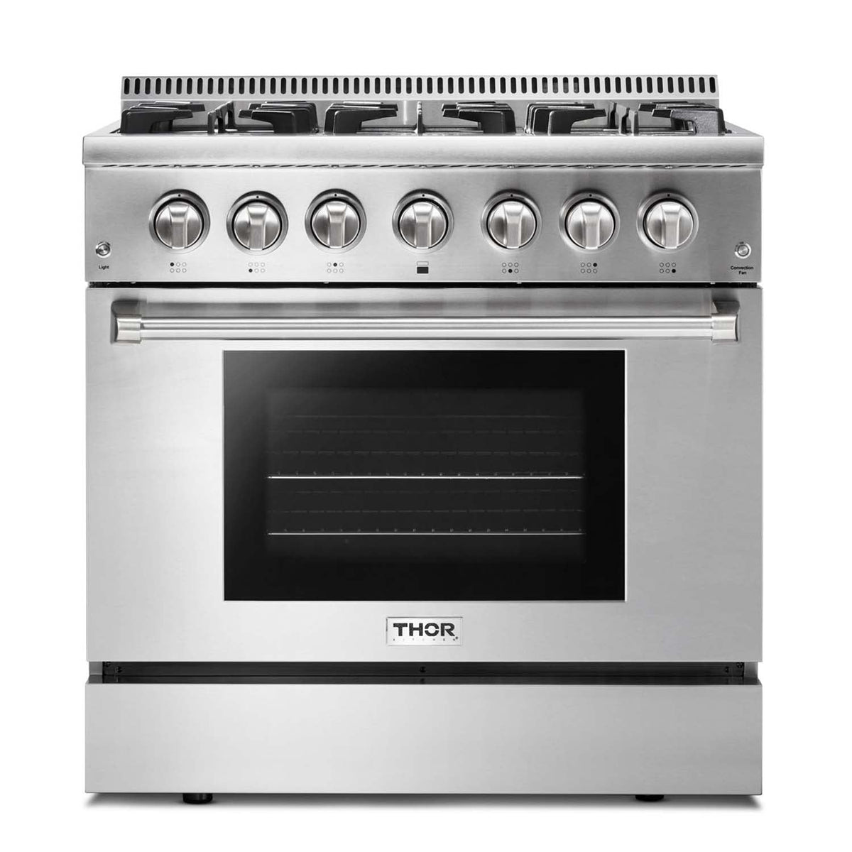 Thor Kitchen 6-Piece Pro Appliance Package - 36-Inch Dual Fuel Range, French Door Refrigerator, Pro-Style Wall Mount Hood, Dishwasher, Microwave Drawer, & Wine Cooler in Stainless Steel