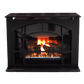 Buck Stove Townsend II vent-free gas stove in black, front view with flame