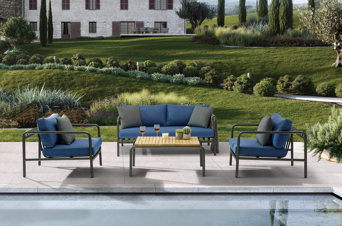 Whiteline Modern Living  Andrea 4-Pieces Outdoor Lounge Set in Blue Color - COL1833 - MyBBQDirect