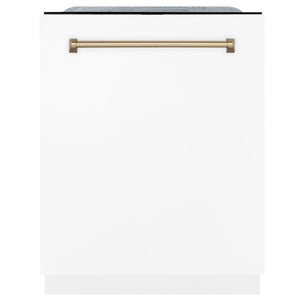 ZLINE Autograph Edition 24" 3rd Rack Top Touch Control Tall Tub Dishwasher in White Matte with Accent Handle, 51dBa (DWMTZ-WM-24)