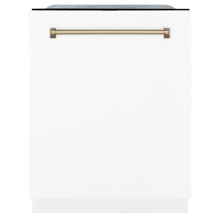 ZLINE Autograph Edition 24" 3rd Rack Top Touch Control Tall Tub Dishwasher in White Matte with Accent Handle, 51dBa (DWMTZ-WM-24)
