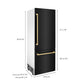 ZLINE 30" Autograph Edition 16.1 cu. ft. Built-in 2-Door Bottom Freezer Refrigerator with Internal Water and Ice Dispenser in Black Stainless Steel with Gold Accents RBIVZ-BS-30-G