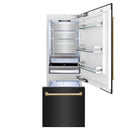 ZLINE 30" Autograph Edition 16.1 cu. ft. Built-in 2-Door Bottom Freezer Refrigerator with Internal Water and Ice Dispenser in Black Stainless Steel with Gold Accents RBIVZ-BS-30-G