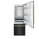 ZLINE 30" Autograph Edition 16.1 cu. ft. Built-in 2-Door Bottom Freezer Refrigerator with Internal Water and Ice Dispenser in Black Stainless Steel with Gold Accents RBIVZ-BS-30-G