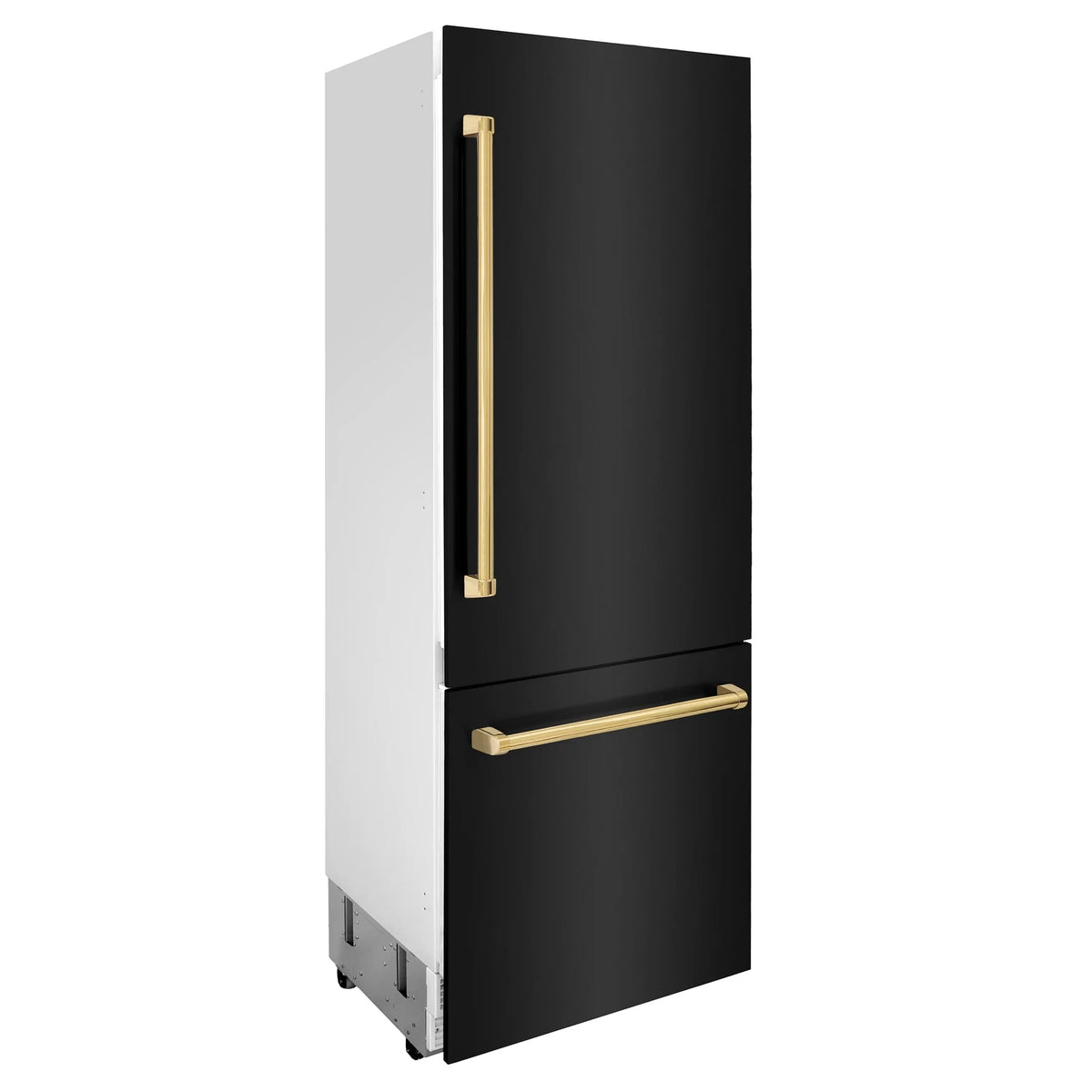 ZLINE 30" Autograph Edition 16.1 cu. ft. Built-in 2-Door Bottom Freezer Refrigerator with Internal Water and Ice Dispenser in Black Stainless Steel with Gold Accents RBIVZ-BS-30-G
