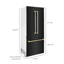 ZLINE 36" Autograph Edition 19.6 cu. ft. Built-in 3-Door French Door Refrigerator with Internal Water and Ice Dispenser in Black Stainless Steel with Champagne Bronze Accents RBIVZ-BS-36-CB