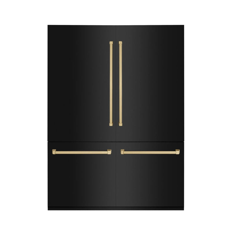 ZLINE 60" Autograph Edition 32.2 cu. ft. Built-in 4-Door French Door Refrigerator with Internal Water and Ice Dispenser in Black Stainless Steel with Champagne Bronze Accents RBIVZ-BS-60-CB