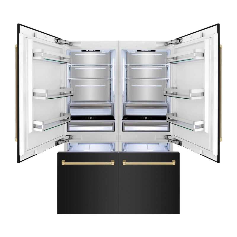 ZLINE 60" Autograph Edition 32.2 cu. ft. Built-in 4-Door French Door Refrigerator with Internal Water and Ice Dispenser in Black Stainless Steel with Champagne Bronze Accents RBIVZ-BS-60-CB