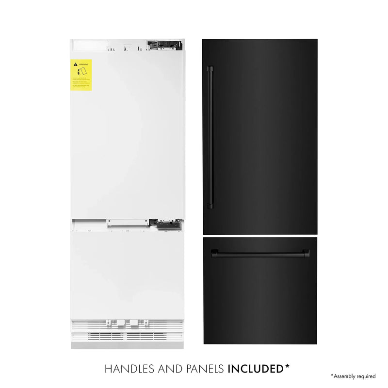 ZLINE 30" 16.1 cu. ft. Built-In 2-Door Bottom Freezer Refrigerator with Internal Water and Ice Dispenser in Black Stainless Steel RBIV-BS-30