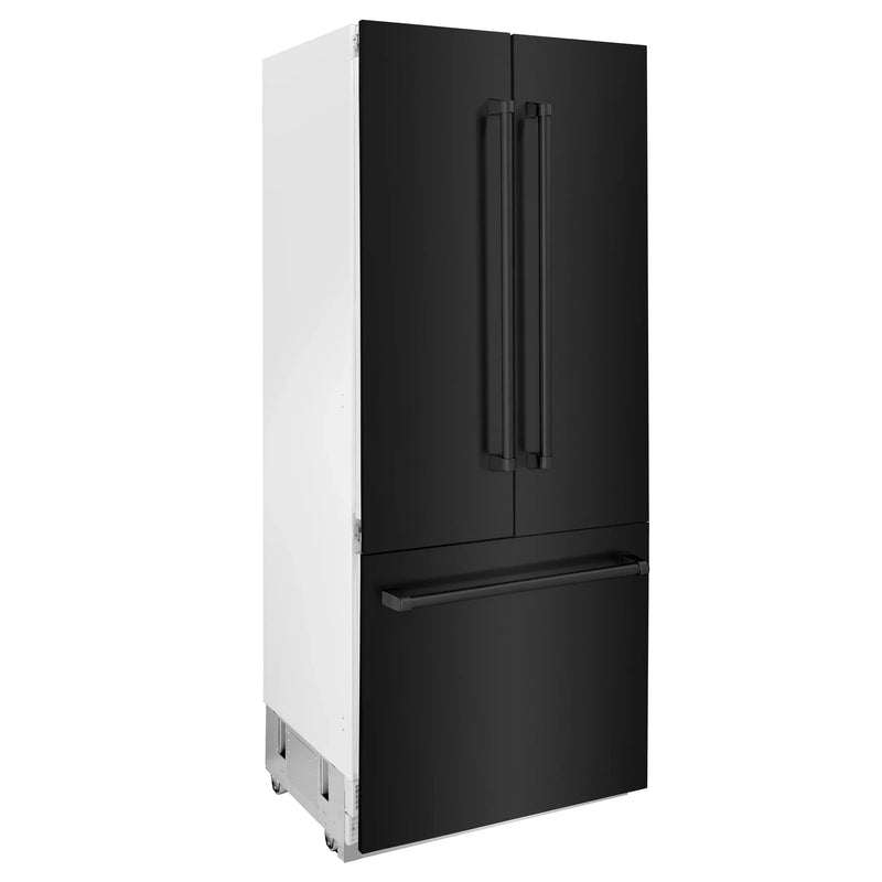 ZLINE 36" 19.6 cu. ft. Built-In 3-Door French Door Freezer Refrigerator with Internal Water and Ice Dispenser in Black Stainless Steel RBIV-BS-36