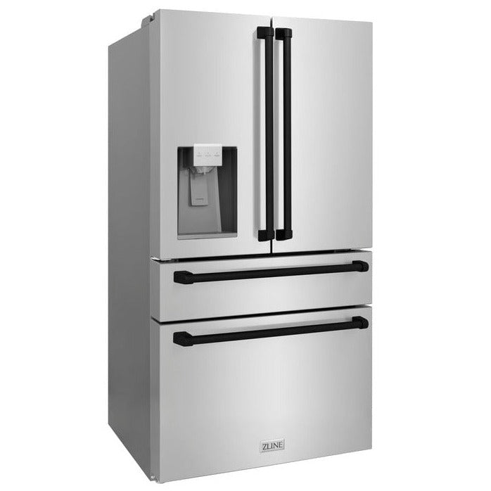 ZLINE 36" Autograph Edition 21.6 cu. ft Freestanding French Door Refrigerator with Water and Ice Dispenser in Fingerprint Resistant Stainless Steel with Accents (RFMZ-W-36)