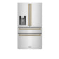 ZLINE 36" Autograph Edition 21.6 cu. ft Freestanding French Door Refrigerator with Water and Ice Dispenser in Fingerprint Resistant Stainless Steel with Accents (RFMZ-W-36)