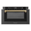 ZLINE Autograph Edition 24" 1.2 cu. ft. Built-in Microwave Drawer in Black Stainless Steel and Champagne Bronze Accents MWDZ-1-BS-H-CB
