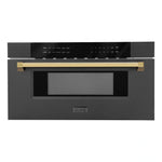 ZLINE Autograph Edition 30" 1.2 cu. ft. Built-in Microwave Drawer in Black Stainless Steel with Accents MWDZ-30-BS