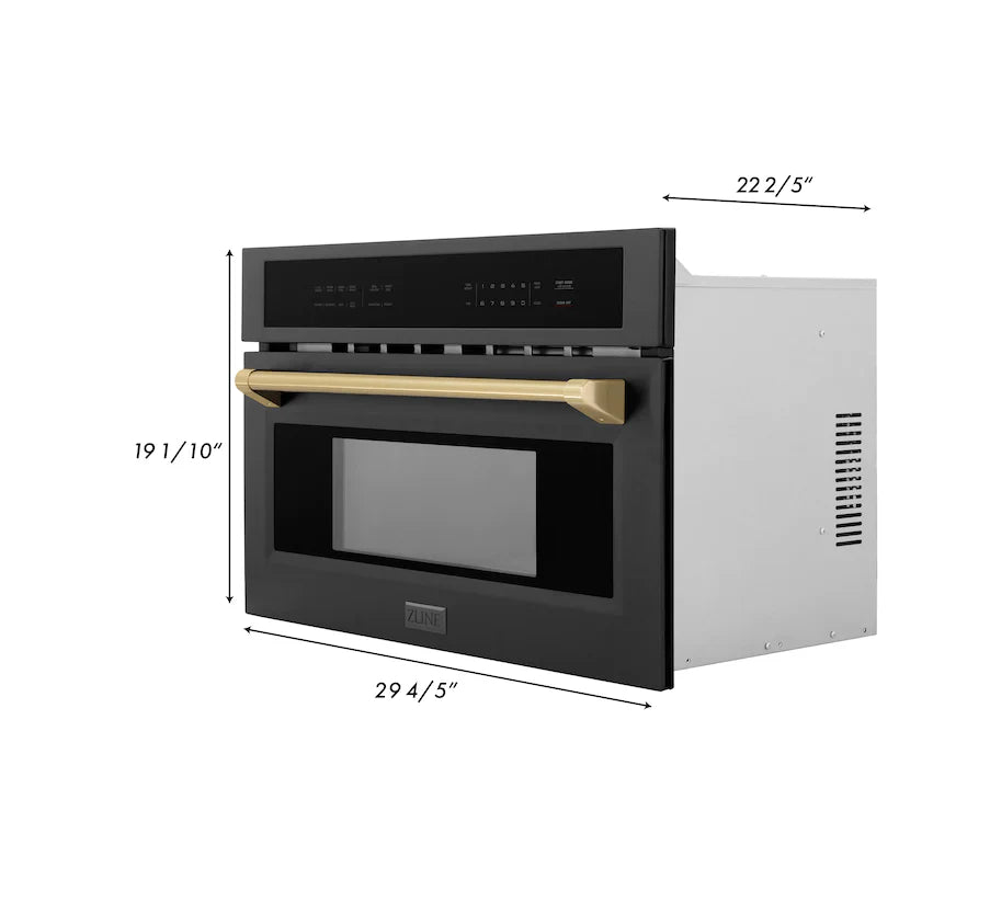 ZLINE Autograph Edition 30” 1.6 cu ft. Built-in Convection Microwave Oven in Black Stainless Steel with Accents MWOZ-30-BS