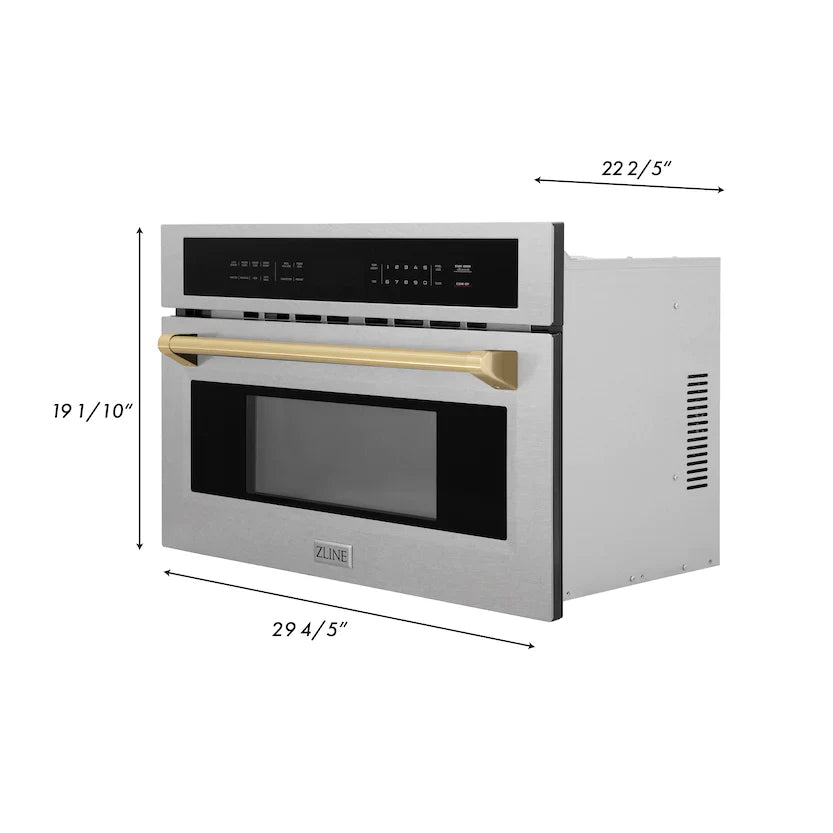 ZLINE Autograph Edition 30” 1.6 cu ft. Built-in Convection Microwave Oven in Fingerprint Resistant Stainless Steel with Accents MWOZ-30-SS