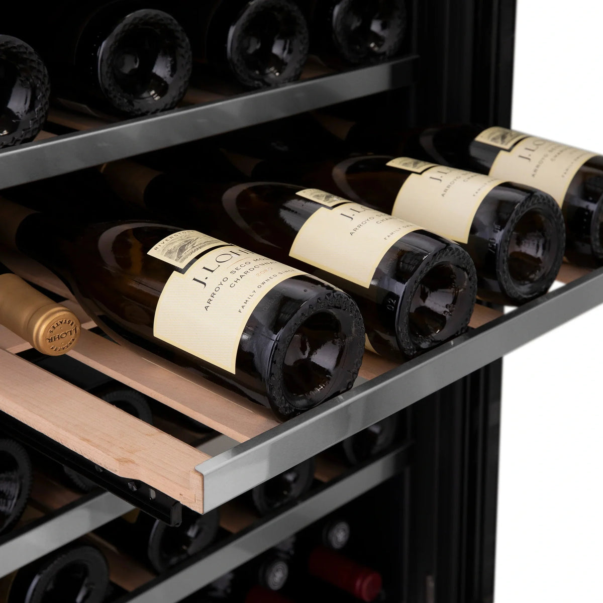 ZLINE 24 in. Monument Autograph Edition Dual Zone 44-Bottle Wine Cooler in Stainless Steel with Accents RWVZ-UD-24