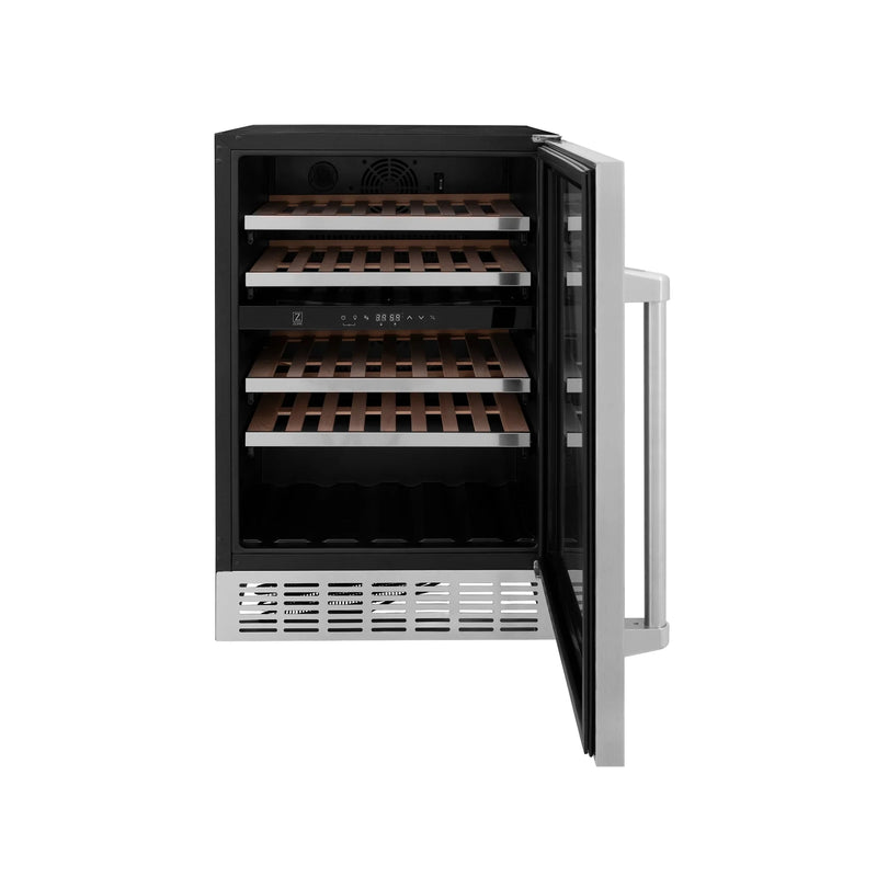 ZLINE 24 in. Monument Autograph Edition Dual Zone 44-Bottle Wine Cooler in Stainless Steel with Accents RWVZ-UD-24