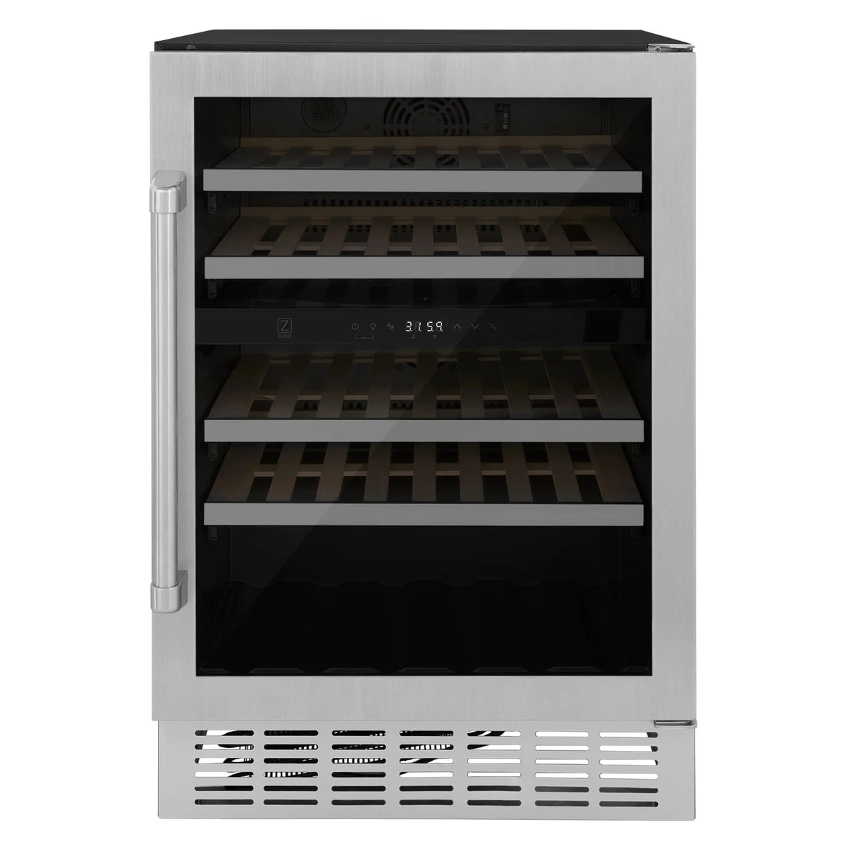 ZLINE 24 in. Monument Autograph Edition Dual Zone 44-Bottle Wine Cooler in Stainless Steel with Accents RWVZ-UD-24