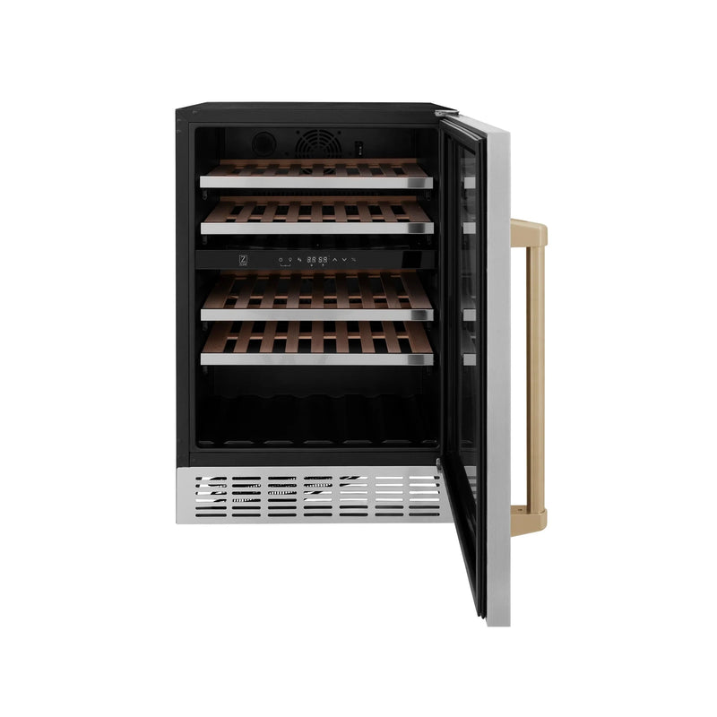 ZLINE 24 in. Monument Autograph Edition Dual Zone 44-Bottle Wine Cooler in Stainless Steel with Accents RWVZ-UD-24