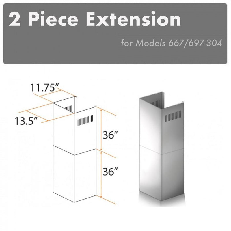 ZLINE 2-36 in. Chimney Extensions for 10 ft. to 12 ft. Ceilings - 2PCEXT-667/697-304