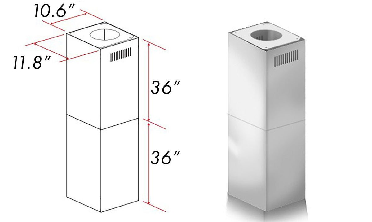 ZLINE 2-36 in. Chimney Extensions for 10 ft. to 12 ft. Ceilings - 2PCEXT-696