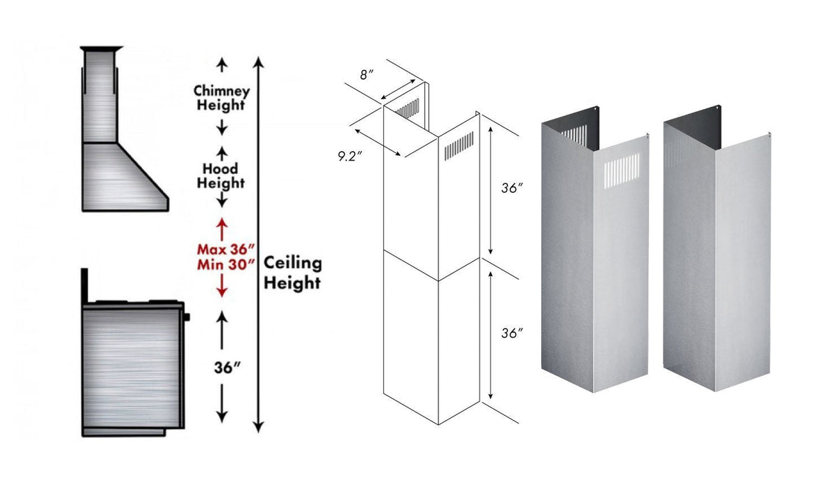 ZLINE 2-36 in. Chimney Extensions for 10 ft. to 12 ft. Ceilings - 2PCEXT-KB/KL2/KL3