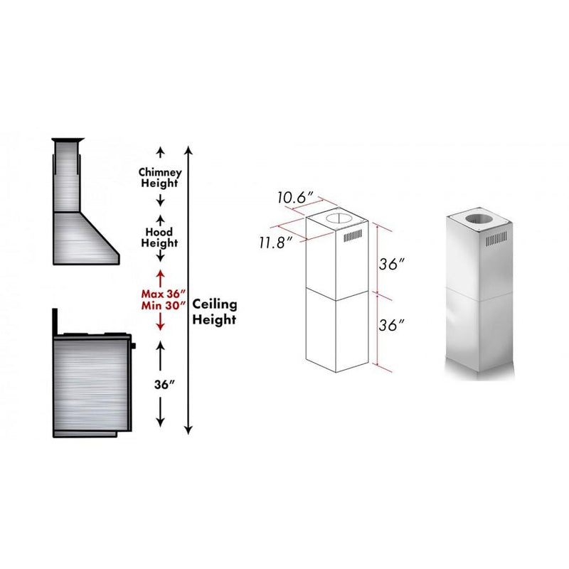 ZLINE 2-36 in. Chimney Extensions for 10 ft. to 12 ft. Ceilings - 2PCEXT-KE/KECOM-30