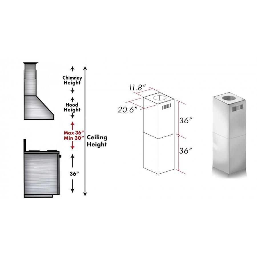 ZLINE 2-36 in. Chimney Extensions for 10 ft. to 12 ft. Ceilings - 2PCEXT-KECOM