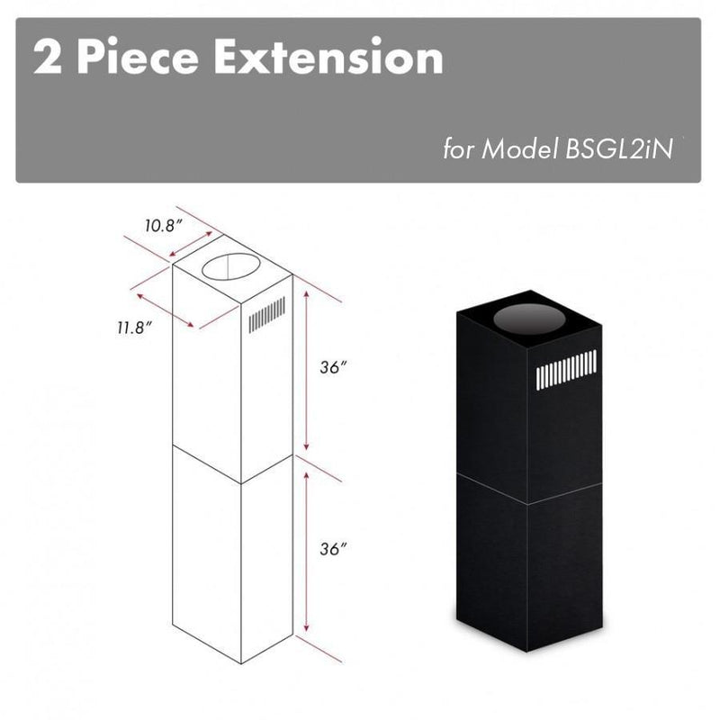 ZLINE 2-36 in. Chimney Extensions for 10 ft. to 12 ft. Ceilings in Black Stainless - 2PCEXT-BSGL2iN
