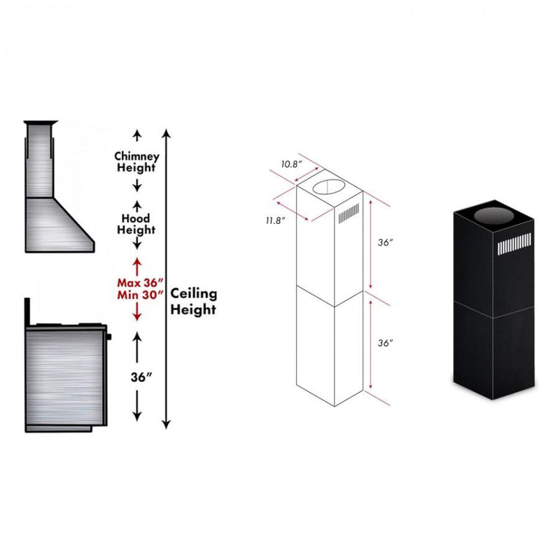 ZLINE 2-36 in. Chimney Extensions for 10 ft. to 12 ft. Ceilings in Black Stainless - 2PCEXT-BSGL2iN