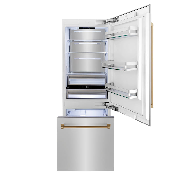 ZLINE 30" Autograph Edition 16.1 cu. ft. Built-in 2-Door Bottom Freezer Refrigerator with Internal Water and Ice Dispenser in Stainless Steel RBIVZ-304-30