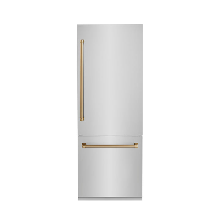 ZLINE 30" Autograph Edition 16.1 cu. ft. Built-in 2-Door Bottom Freezer Refrigerator with Internal Water and Ice Dispenser in Stainless Steel RBIVZ-304-30
