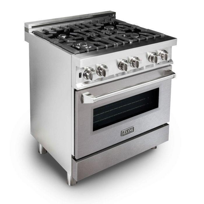 ZLINE Appliance Package - 30 in. Dual Fuel Range with DuraSnow® Door & 30 in. Range Hood - 2KP-RASNRH30